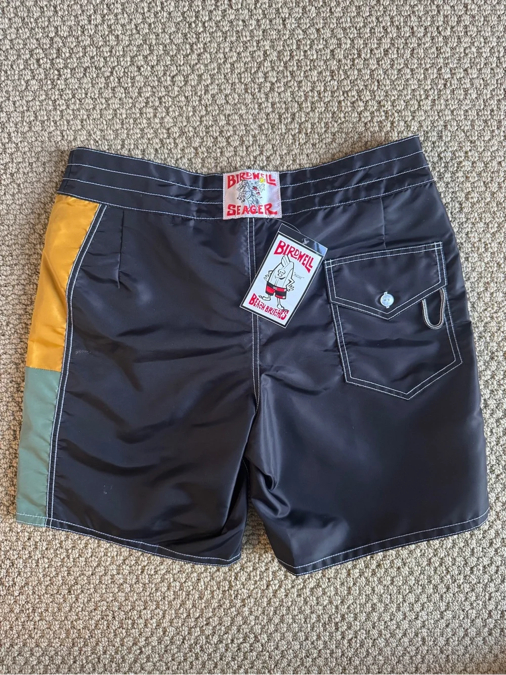 Birdwell X Seager Black Boardshorts with White Stitching